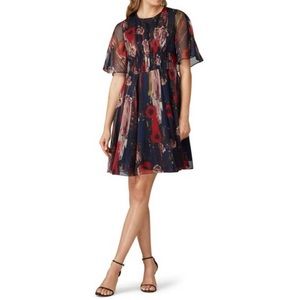Jason Wu Collective Floral Print Dress 0 Cape Sleeve Crinkle Chiffon Multicolor